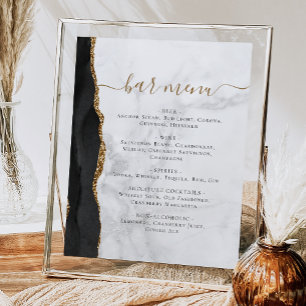 Affiche Menu du bar de mariage Marbre Agate Noir Or
