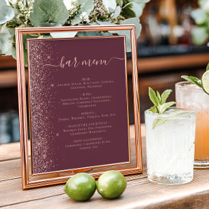 Affiche Menu du bar de mariage Rose Bourgogne Paillettes O