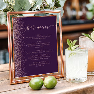 Affiche Menu du bar de mariage Rose pourpre Or Paillettes