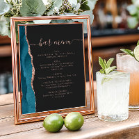 Menu du bar de mariage Teal Blue Rose Gold Agate S