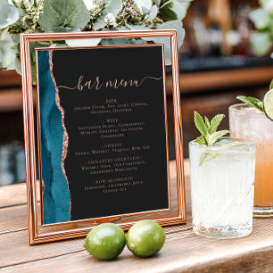 Affiche Menu du bar de mariage Teal Blue Rose Gold Agate S