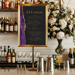 Affiche Menu du bar de mariage violet or agate foncé