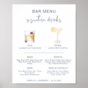 Affiche Menu du bar de signature de cocktail Navy CAITLIN