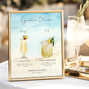 Affiche Menu du bar des boissons signatures de la plage oc