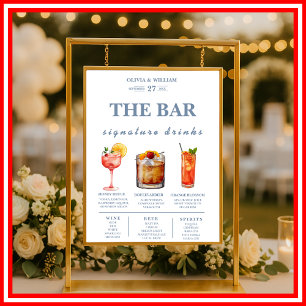 Affiche Menu du bar des boissons signatures de mariage ble