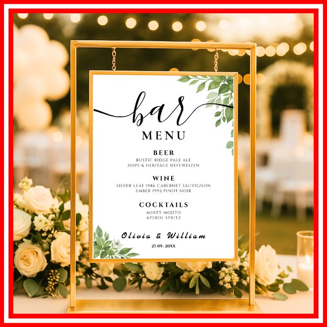 Affiche Menu du bar des boissons signatures de mariage Feu (Créateur téléchargé)