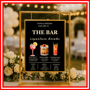 Affiche Menu du bar des boissons signatures de mariage jau