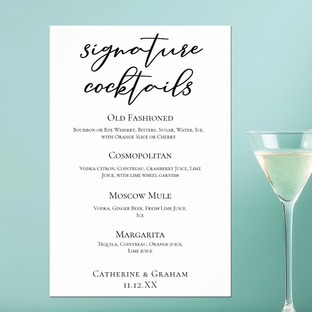 Affiche Menu du bar des cocktails de signature de mariage  (Créateur téléchargé)