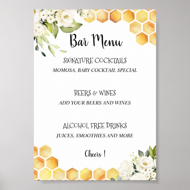 Affiche Menu du bar du Baby shower Mommy to Bee (Devant)