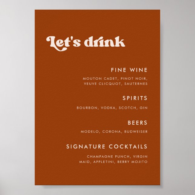 Affiche Menu du bar du Mariage Burnt Orange (Devant)