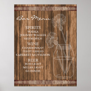 Affiche Menu du bar en bois de la grange de campagne rusti
