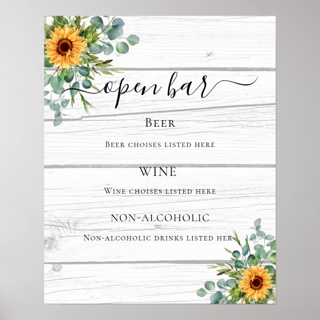 Affiche Menu du bar en bois de Sunflower eucalyptus (Devant)