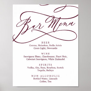 Affiche Menu du bar en calligraphie de texte burgundy roma