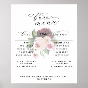 Affiche Menu du bar floral Adore Liste des vins bières coc