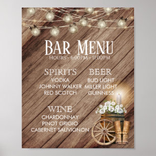 Affiche Menu du bar - Mariage dans un tonneau en bois rust