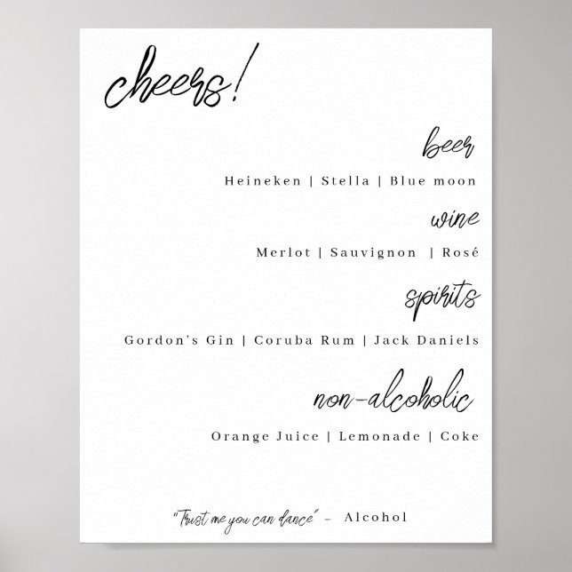 Affiche menu du bar mariage - élégance moderne (alternativ (Devant)
