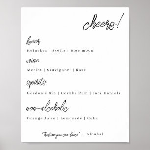 Affiche menu du bar mariage - élégance simple