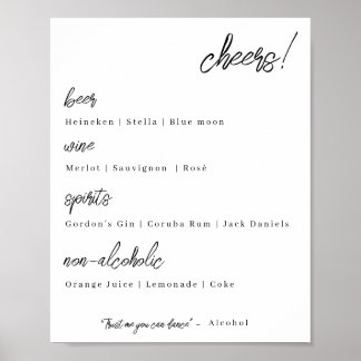 Affiche menu du bar mariage - élégance simple