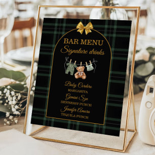 Affiche Menu du bar pour Baby Shower avec ours en tartan e