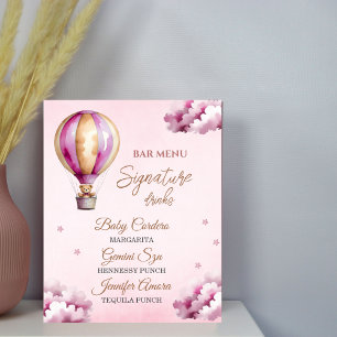 Affiche Menu du bar pour Baby Shower Rose Pâle Teddy Nuit
