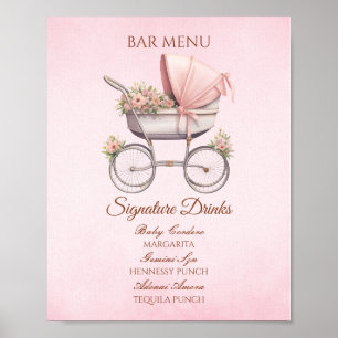 Affiche Menu du bar pour poussette bébé rose vintage