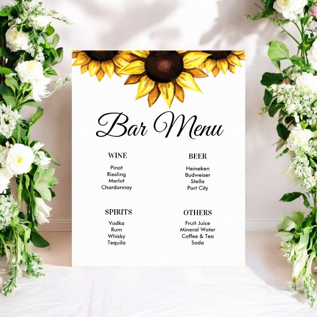 Affiche Menu du Bar Tournesol Jaune Blanc Signe Floral Aff (Créateur téléchargé)
