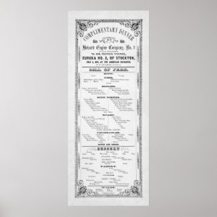 Affiche MENU DU DÎNER pour POMPIERS 1856