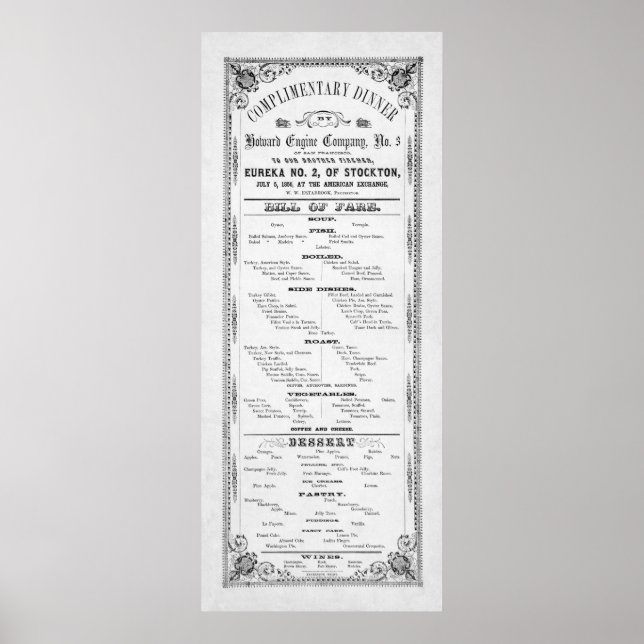 Affiche MENU DU DÎNER pour POMPIERS 1856 (Devant)