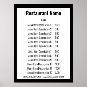 Affiche Menu du Modèle du restaurant noir et blanc Affaire
