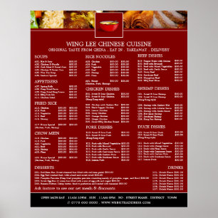 Affiche Menu du restaurant chinois