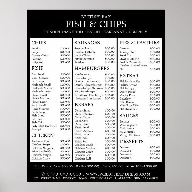 Affiche Menu du restaurant Fish & Chip Shop (Devant)