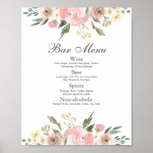 Affiche Menu élégant à la barre de Mariage rose pâle