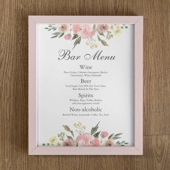 Affiche Menu élégant à la barre de Mariage rose pâle (Créateur téléchargé)