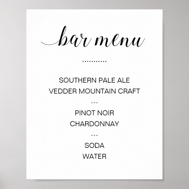 Affiche Menu élégant de bar à boissons pour mariage en cal (Devant)
