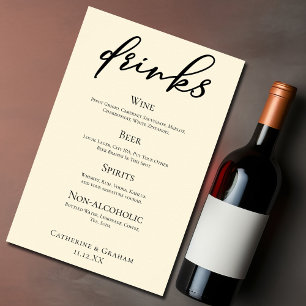 Affiche Menu élégant de bar de mariage simple en ivoire po