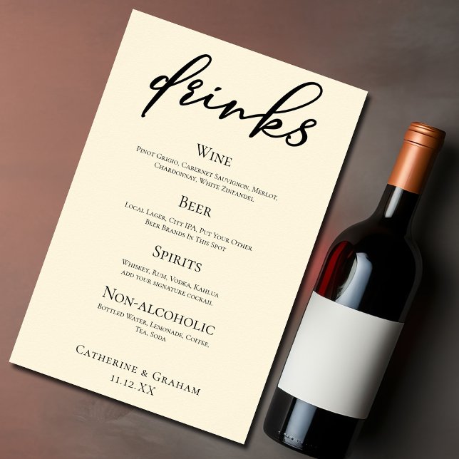 Affiche Menu élégant de bar de mariage simple en ivoire po (Créateur téléchargé)
