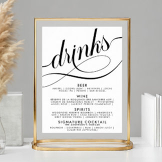 Affiche Menu élégant de boissons de mariage au bar avec éc