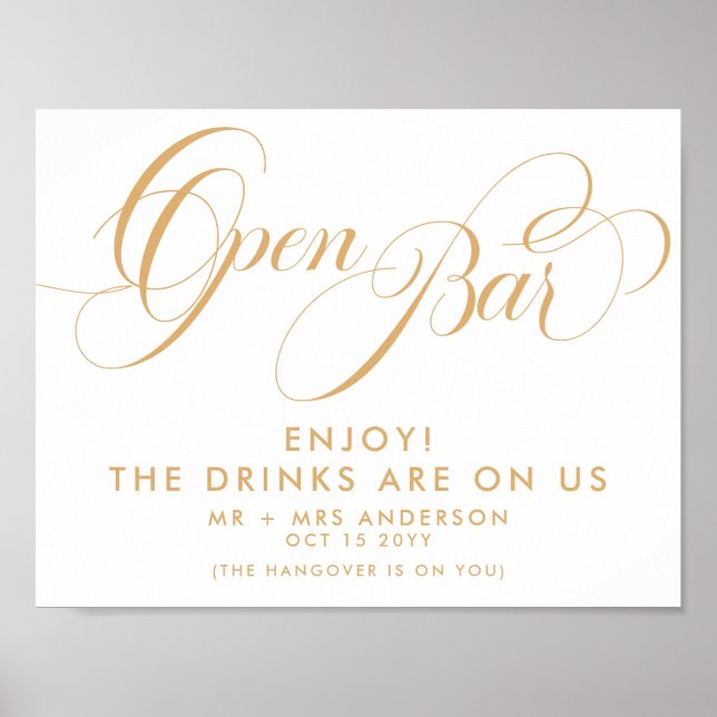 Affiche Menu élégant de mariage avec boissons gratuites au (Devant)