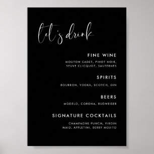 Affiche Menu élégant et moderne du bar mariage noir