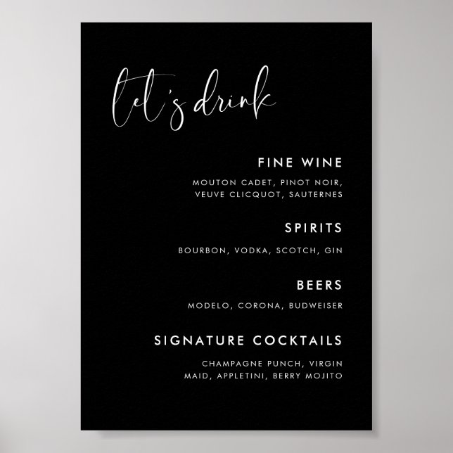 Affiche Menu élégant et moderne du bar mariage noir (Devant)