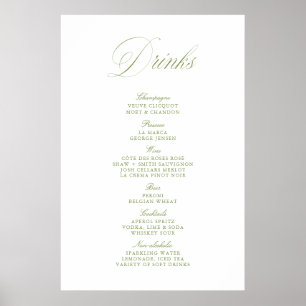 Affiche Menu élégant sur papier vert sauge pour bar à bois