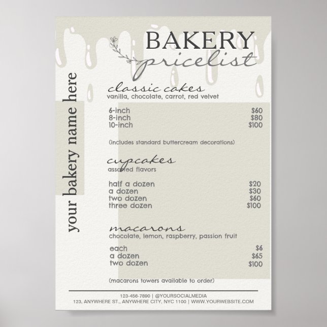 Affiche Menu Gris Plat Boulangerie Tarifs (Devant)