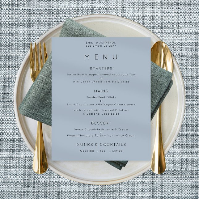 Affiche Menu Mariage bleu dusty simple texte (Créateur téléchargé)