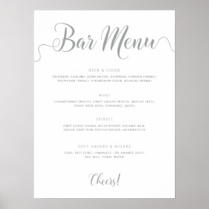 Affiche Menu Mariage Boissons du menu de la barre d'argent
