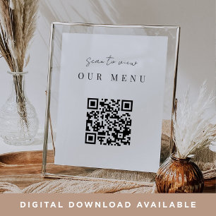 Affiche Menu Mariage de code QR de script minimal moderne