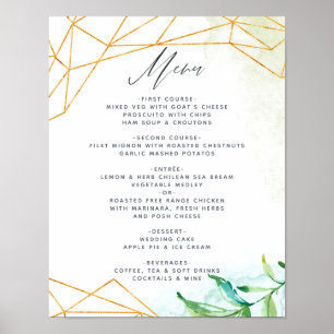 Affiche Menu Mariage de cristal géométrique Aquarelle