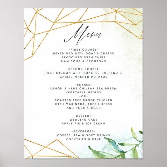 Affiche Menu Mariage de cristal géométrique Aquarelle (Devant)