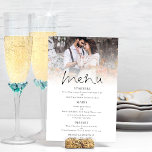 Affiche Menu Mariage de script élégant pour superposition<br><div class="desc">Menu Mariage Élégant De Script Revêtu De Photo Moderne. Une typographie informelle en noir pour le titre principal Menu complétant le reste du texte que vous pouvez facilement personnaliser. Remplacez l'exemple de photo par votre préféré.</div>