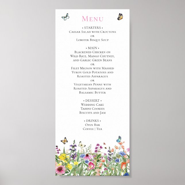 Affiche Menu Mariage Fleur sauvage aquarelle (Devant)