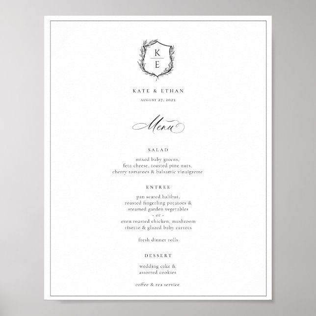 Affiche Menu Mariage Monogramme de la crête botanique (Devant)